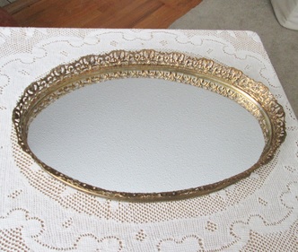 Filigree Oval Vanity Mirror Tray